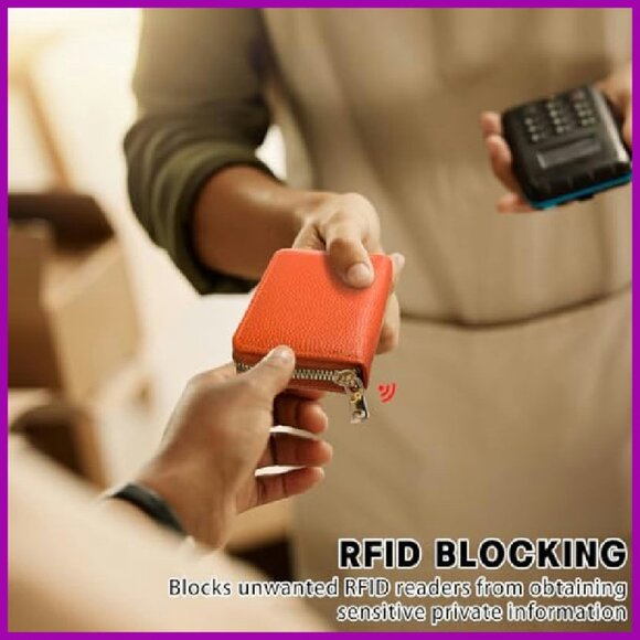 RFID Blocking PU Leather Wallet 12-Pack Zipper Card Case Holder - Picture 3 of 7